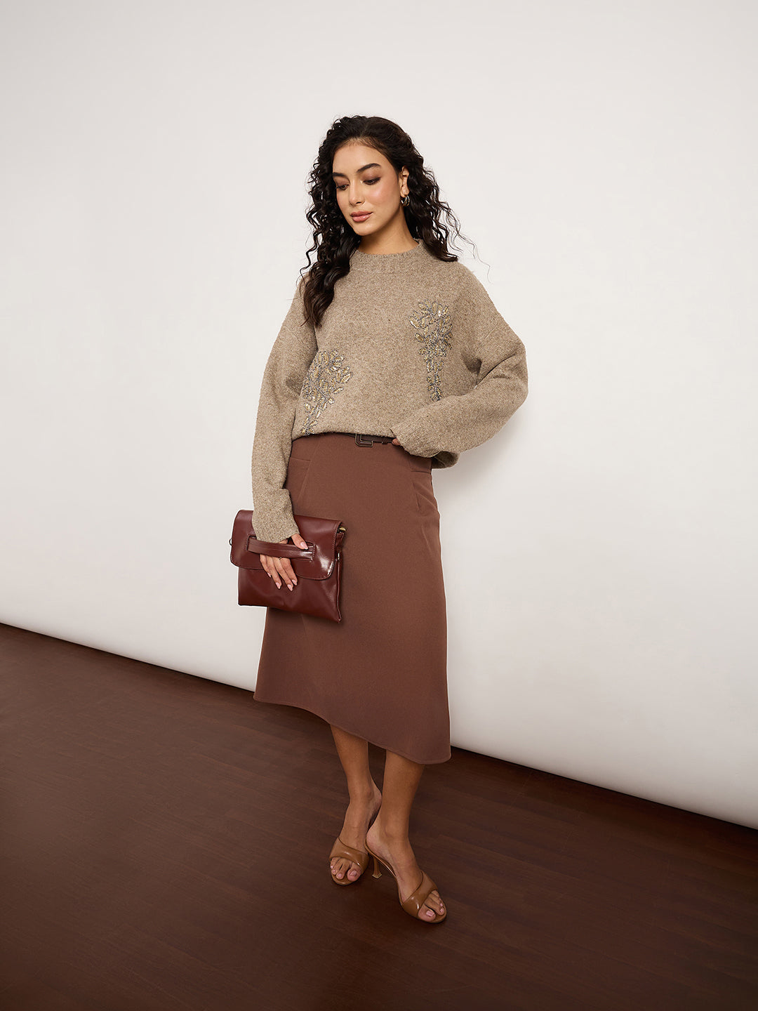 Khaki Sweater With Embellished Patch