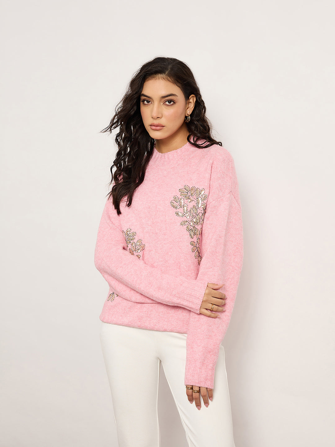 Pink Sweater With Embellished Patch