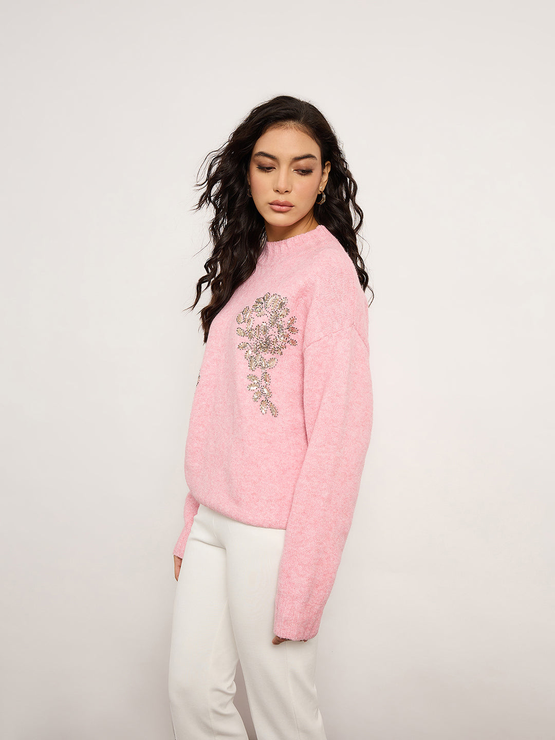 Pink Sweater With Embellished Patch