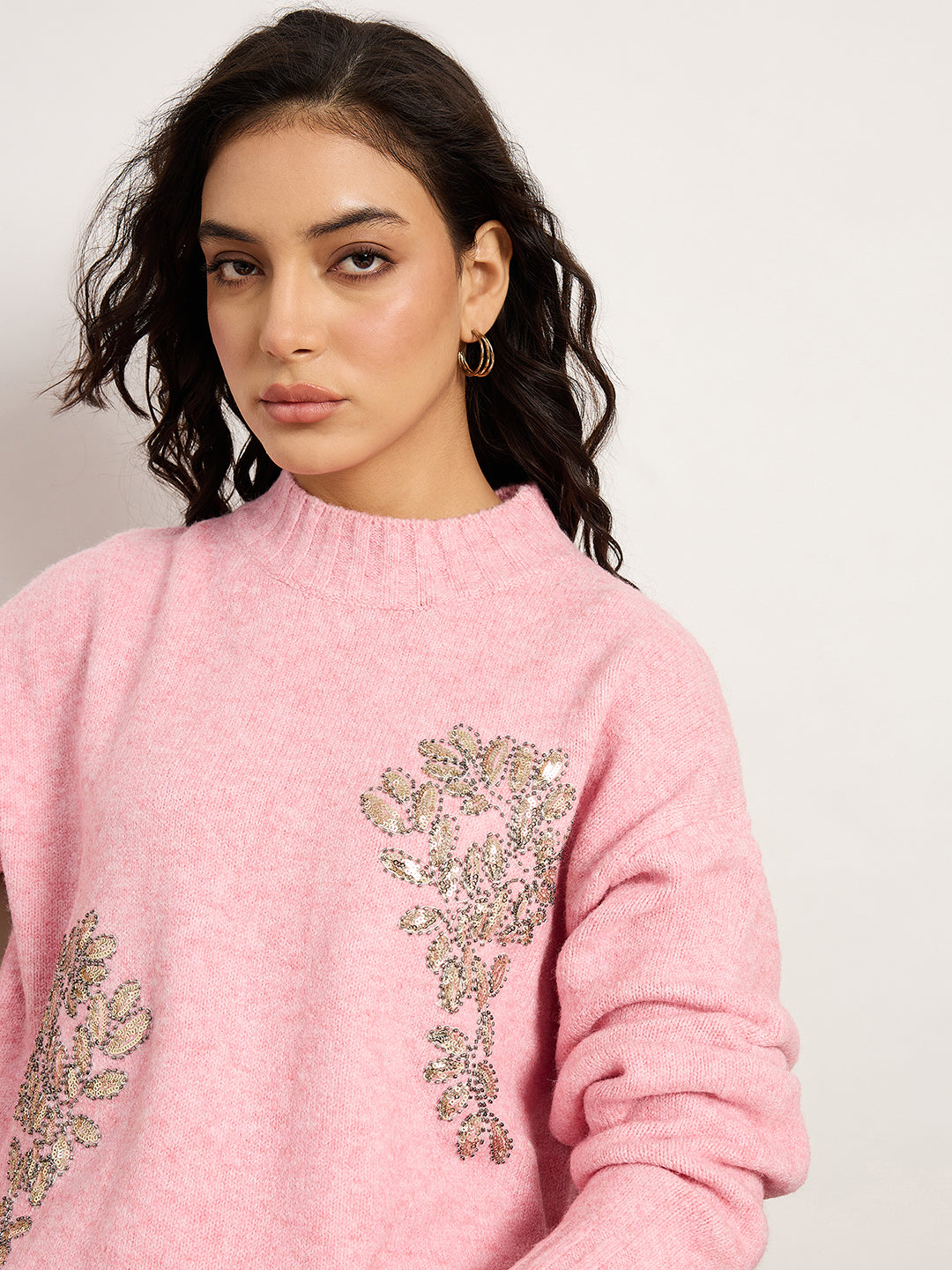 Pink Sweater With Embellished Patch