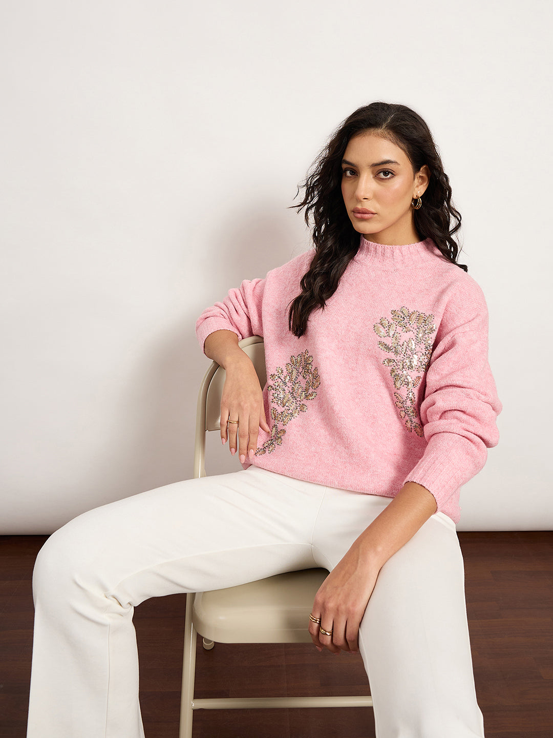 Pink Sweater With Embellished Patch
