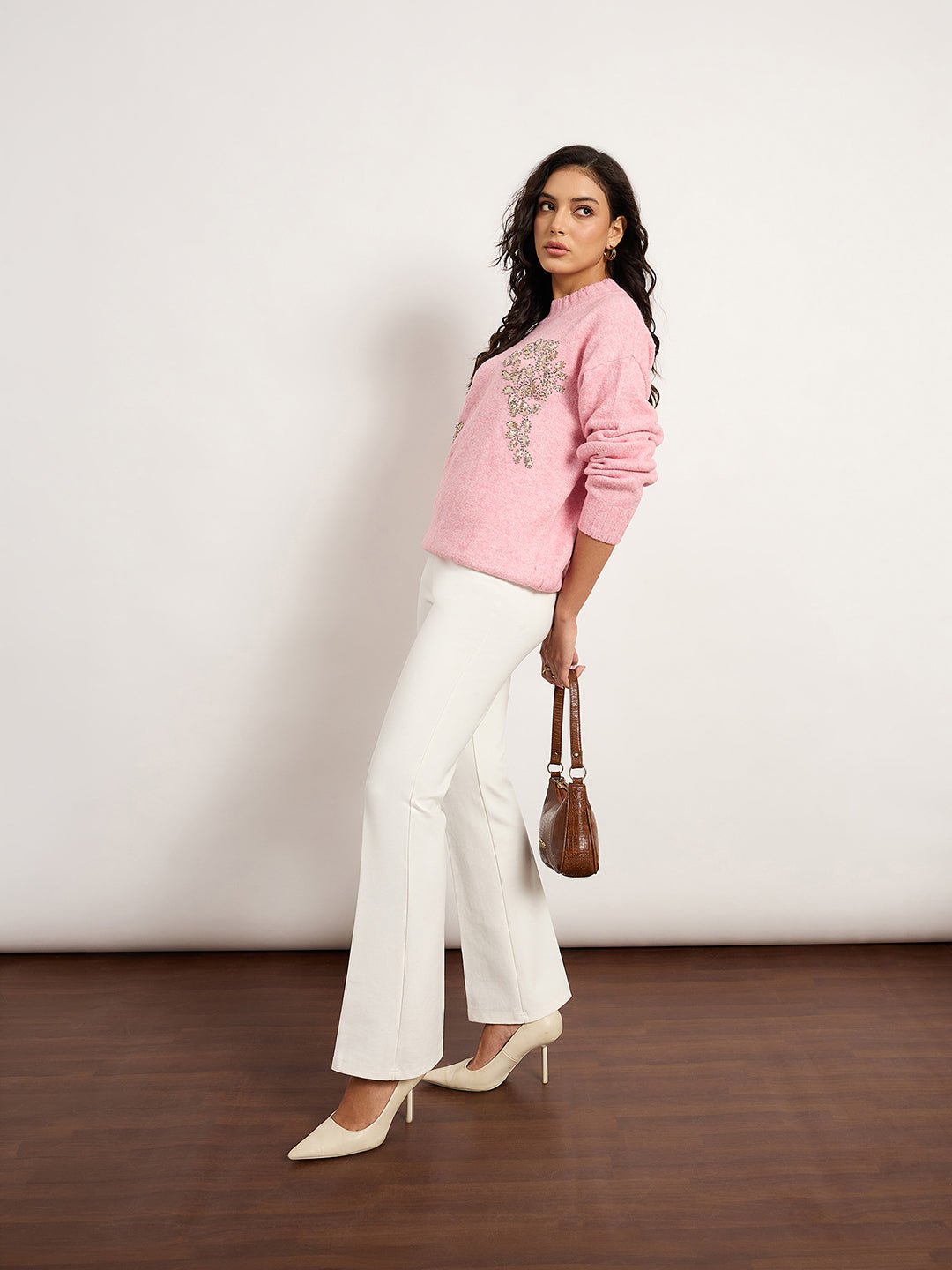 Pink Sweater With Embellished Patch