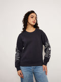 Navy Sweatshirt With Placement Embroidery