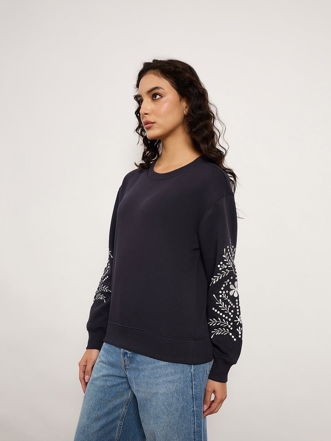Navy Sweatshirt With Placement Embroidery