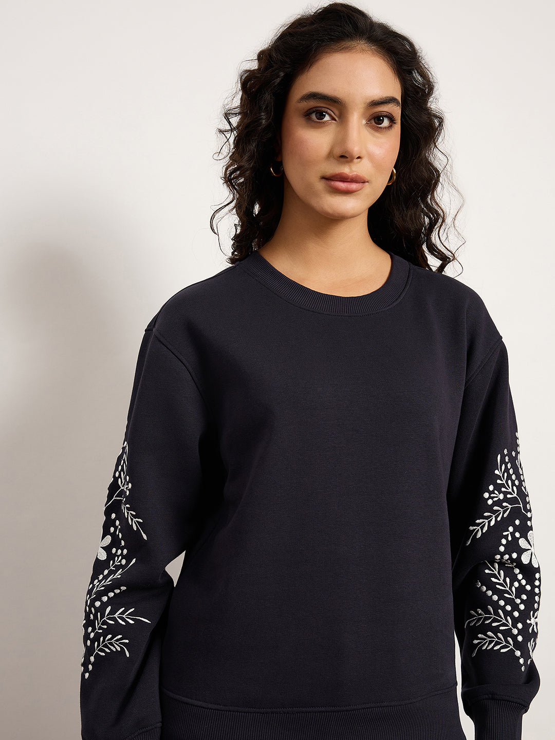 Navy Sweatshirt With Placement Embroidery