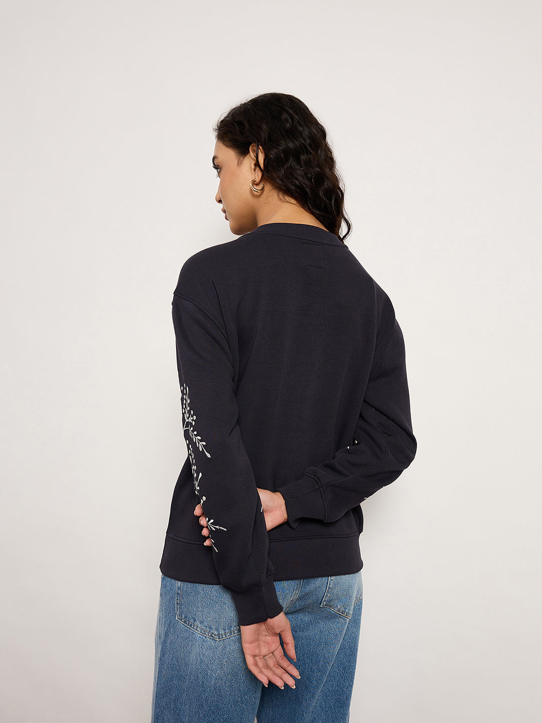Navy Sweatshirt With Placement Embroidery