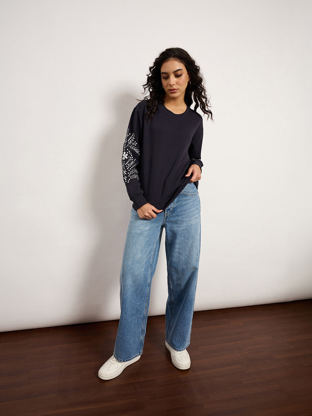 Navy Sweatshirt With Placement Embroidery