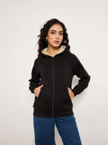 Black Zip-Up Sweatshirt With Kangaroo Pocket