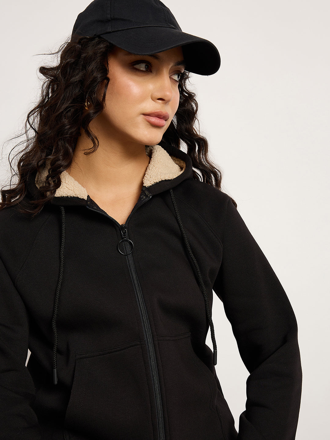 Black Zip-Up Sweatshirt With Kangaroo Pocket