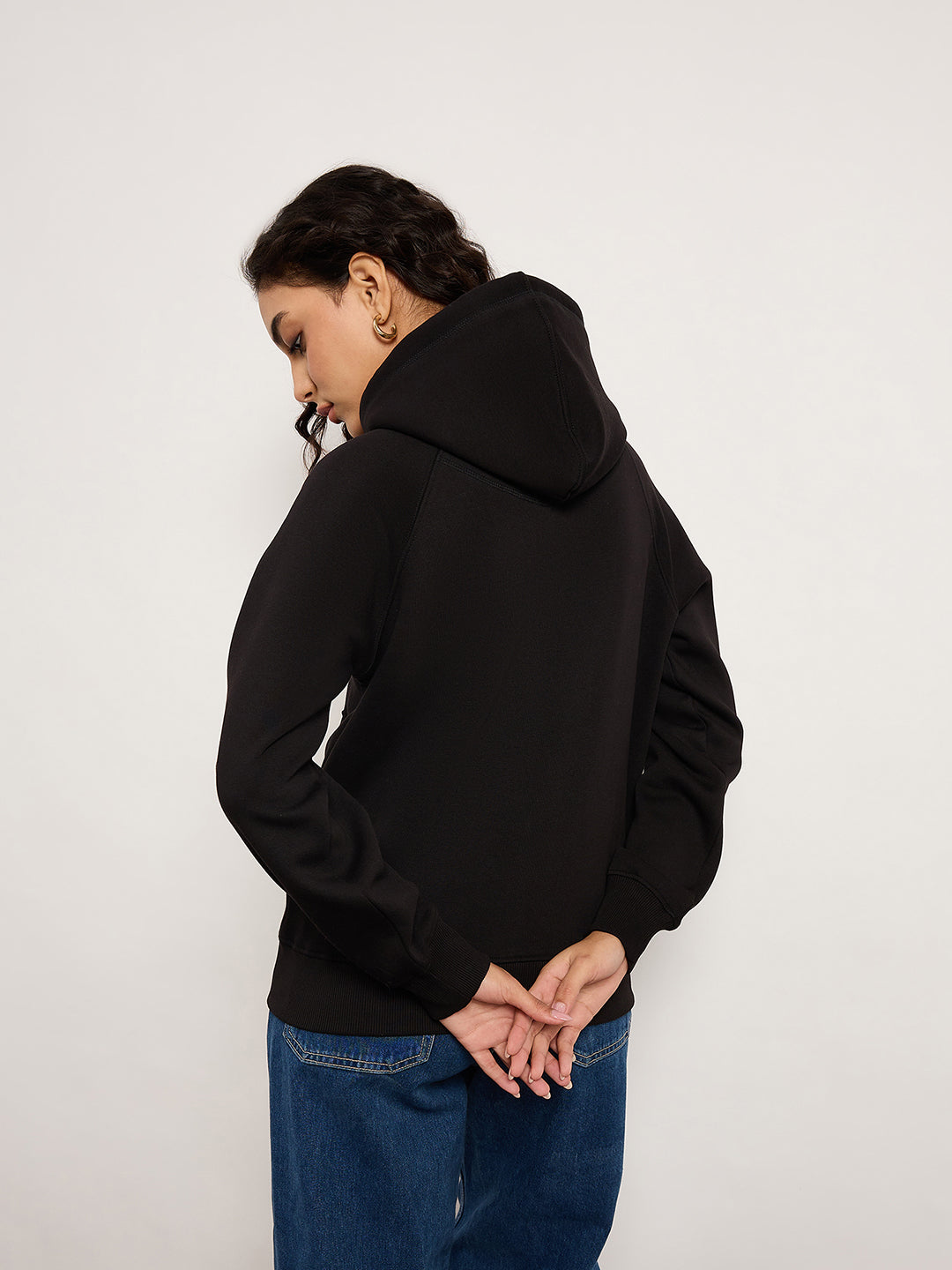 Black Zip-Up Sweatshirt With Kangaroo Pocket