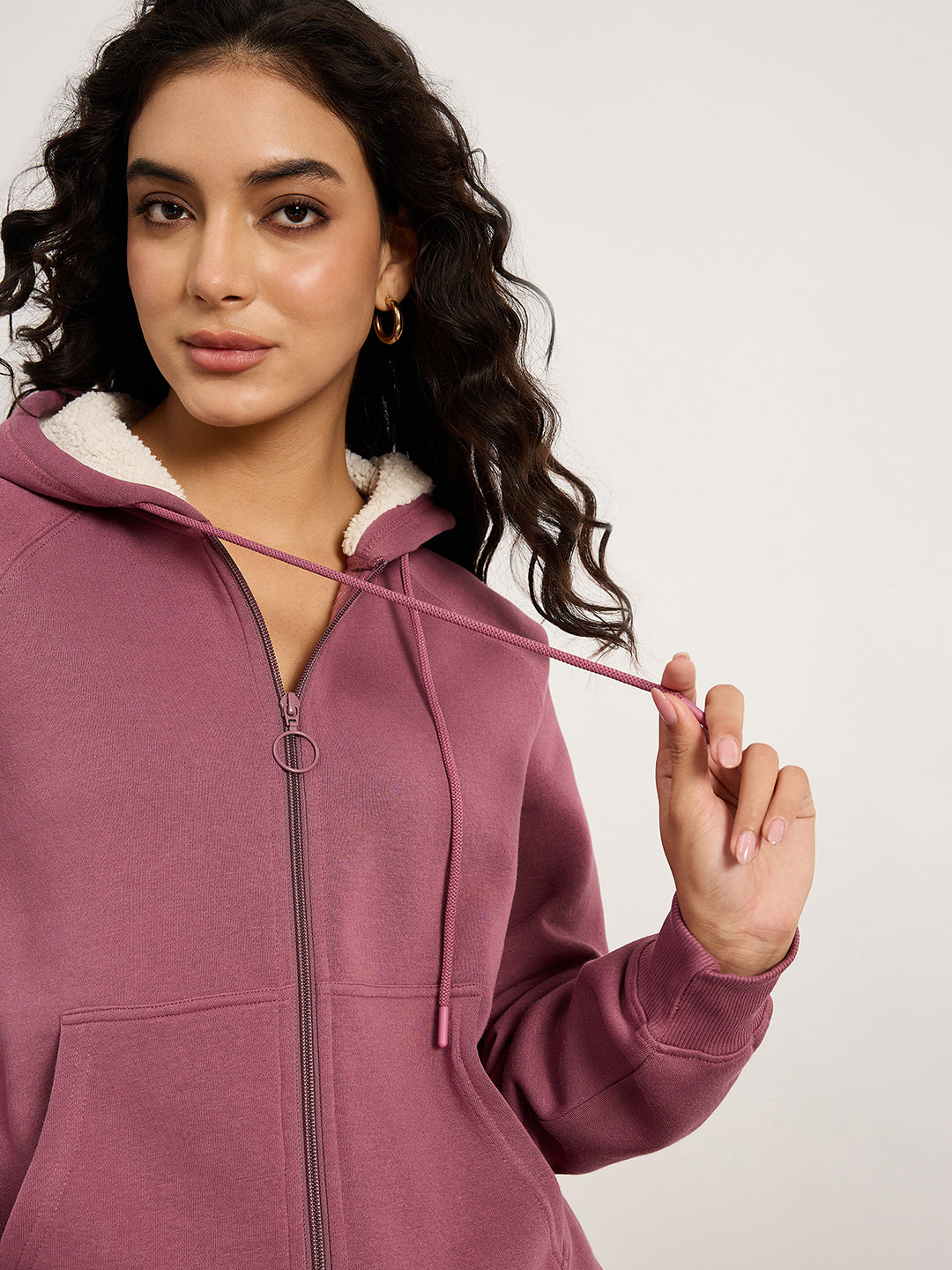 Dusky Pink Zip-Up Sweatshirt With Kangaroo Pocket