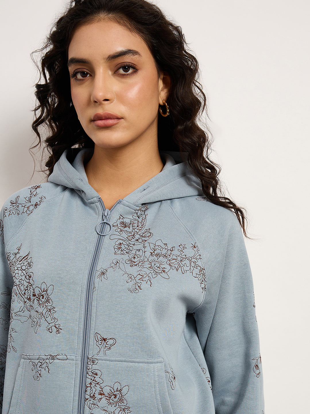 Blue Zip-Up Sweatshirt With Kangaroo Pocket