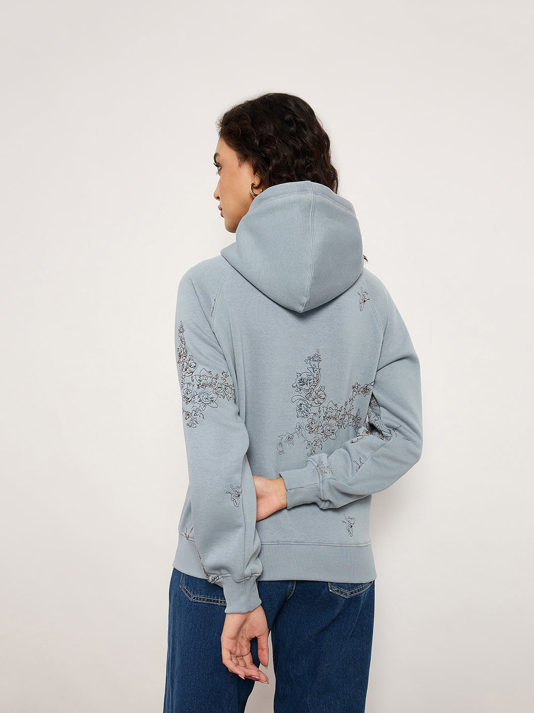 Blue Zip-Up Sweatshirt With Kangaroo Pocket