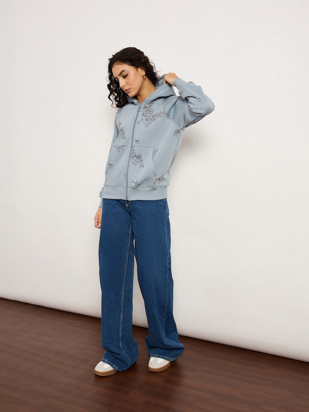 Blue Zip-Up Sweatshirt With Kangaroo Pocket