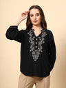 Black Rayon Tunic with Embroidery, Embellished Front