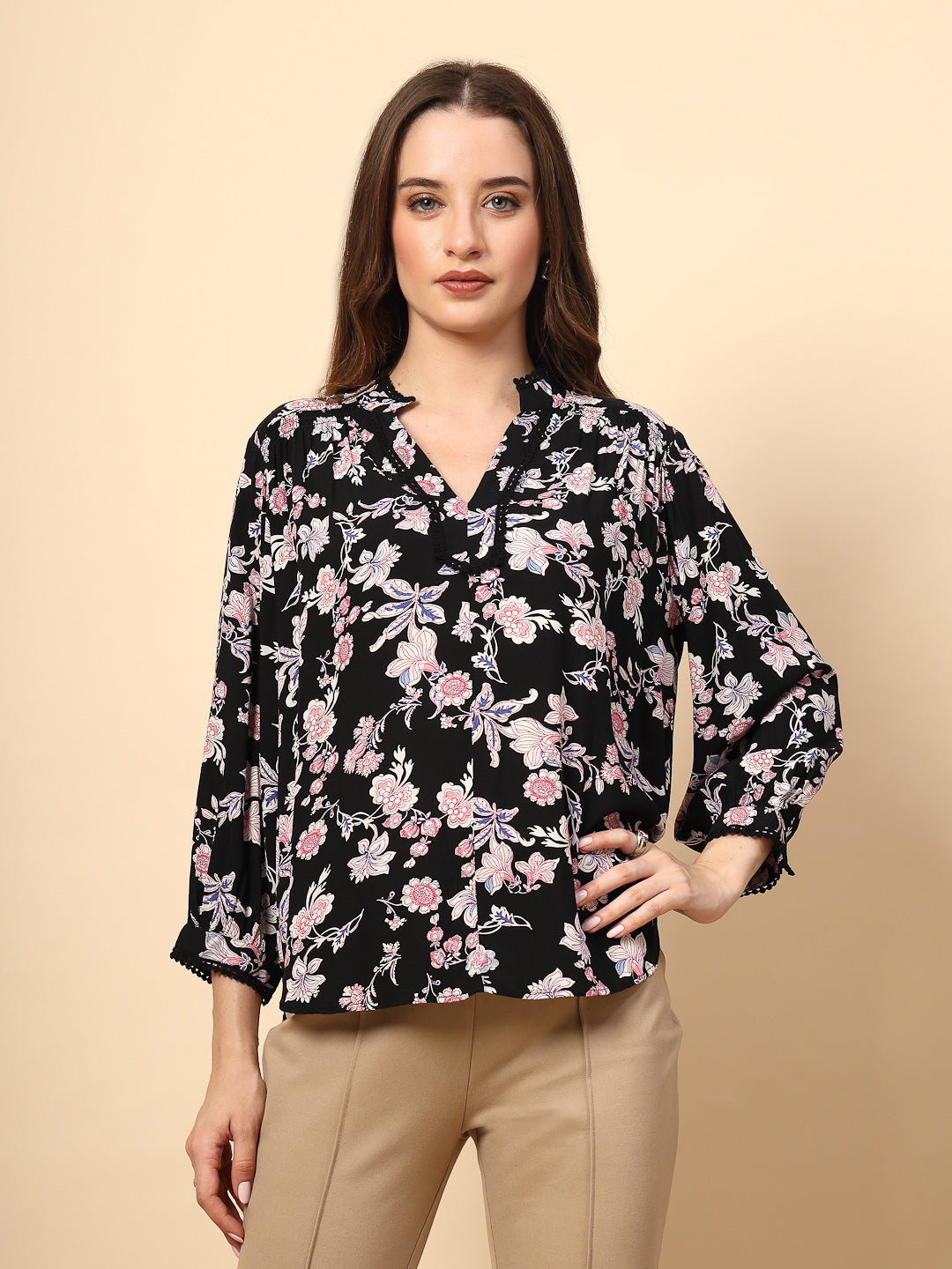 Black Tunic with Front Smoking and Lace Attachment