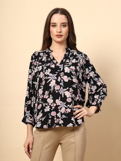 Black Tunic with Front Smoking and Lace Attachment