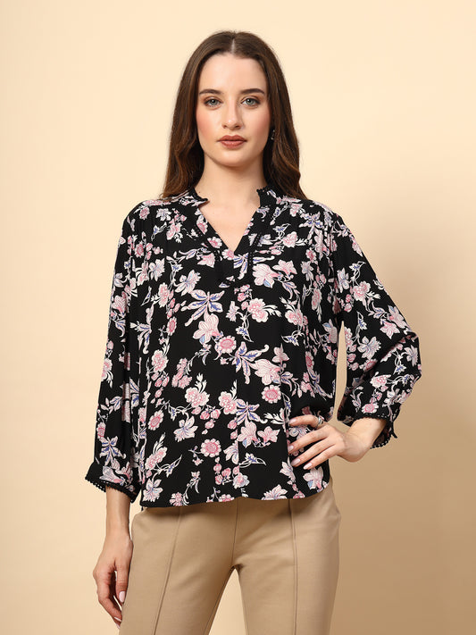 Black Tunic with Front Smoking and Lace Attachment
