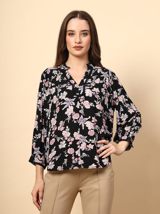 Black Tunic with Front Smoking and Lace Attachment