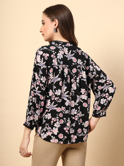 Black Tunic with Front Smoking and Lace Attachment