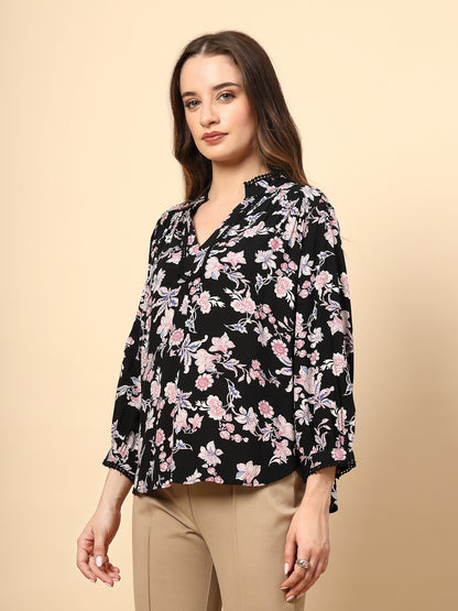 Black Tunic with Front Smoking and Lace Attachment