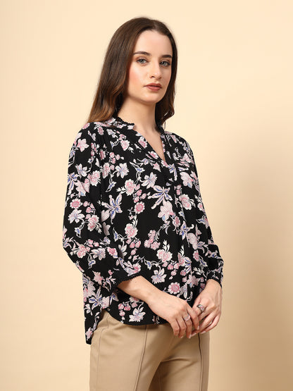 Black Tunic with Front Smoking and Lace Attachment