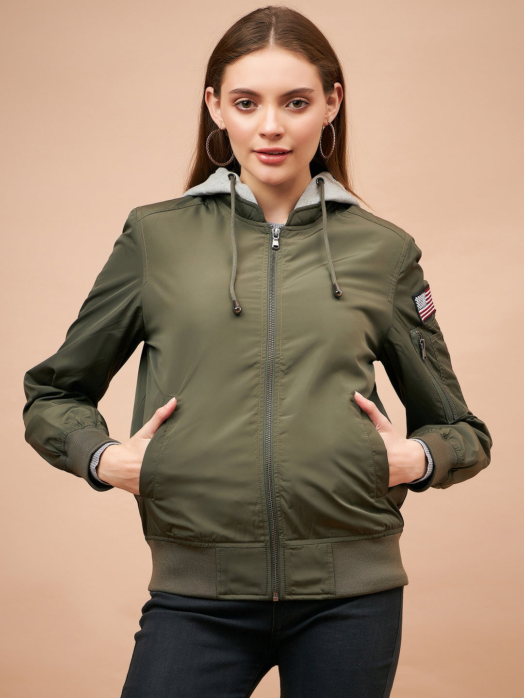 Gipsy Olive American Flag Cotton Blend Hoodie Jacket
