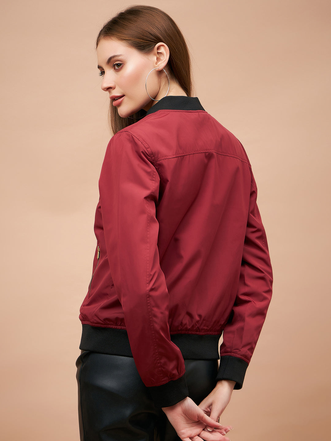 Gipsy Maroon Solid Polyester Jacket