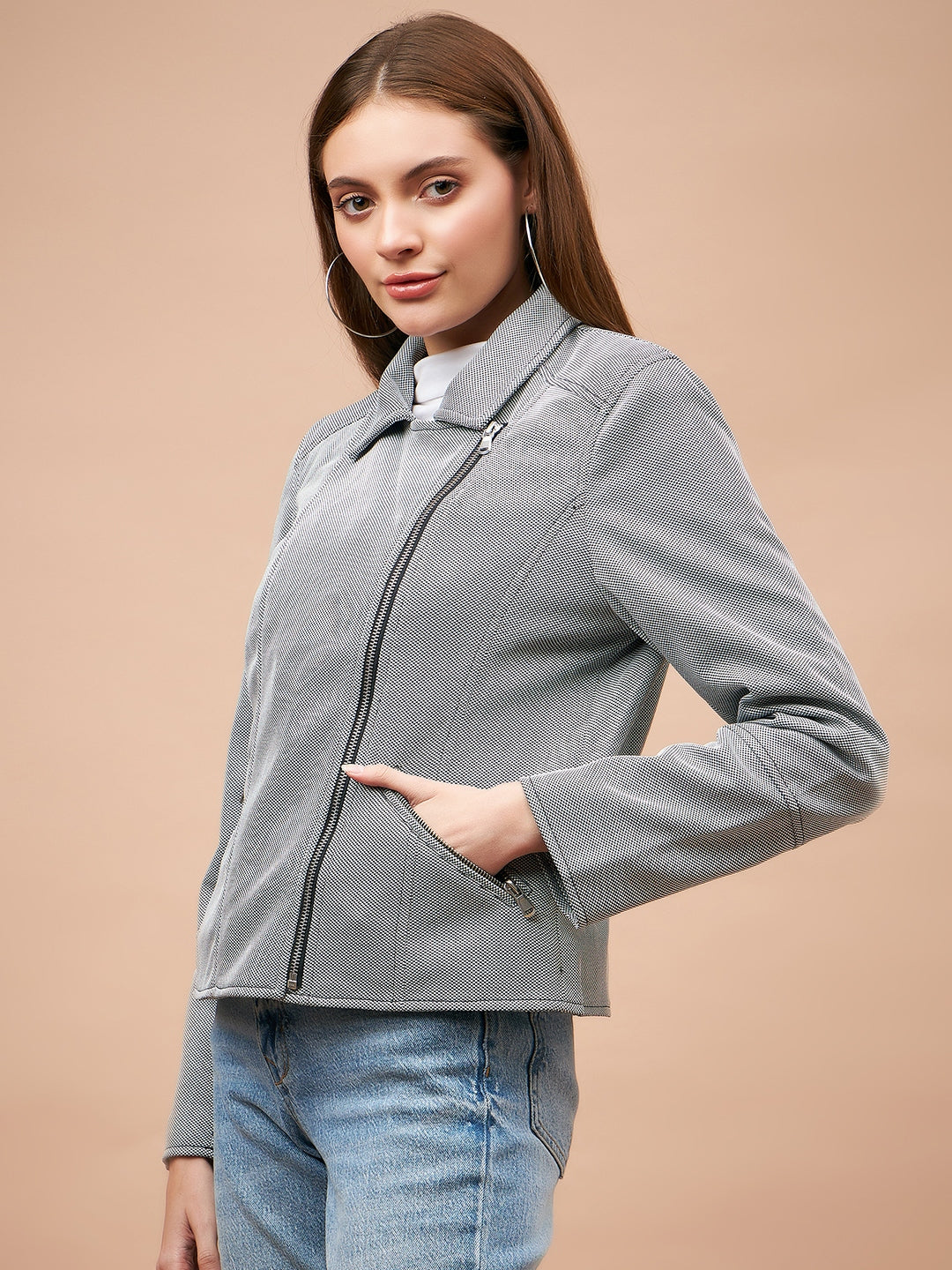 Gipsy Women Lapel Collar Straight Full Sleeve Polyester Fabric White Jackets