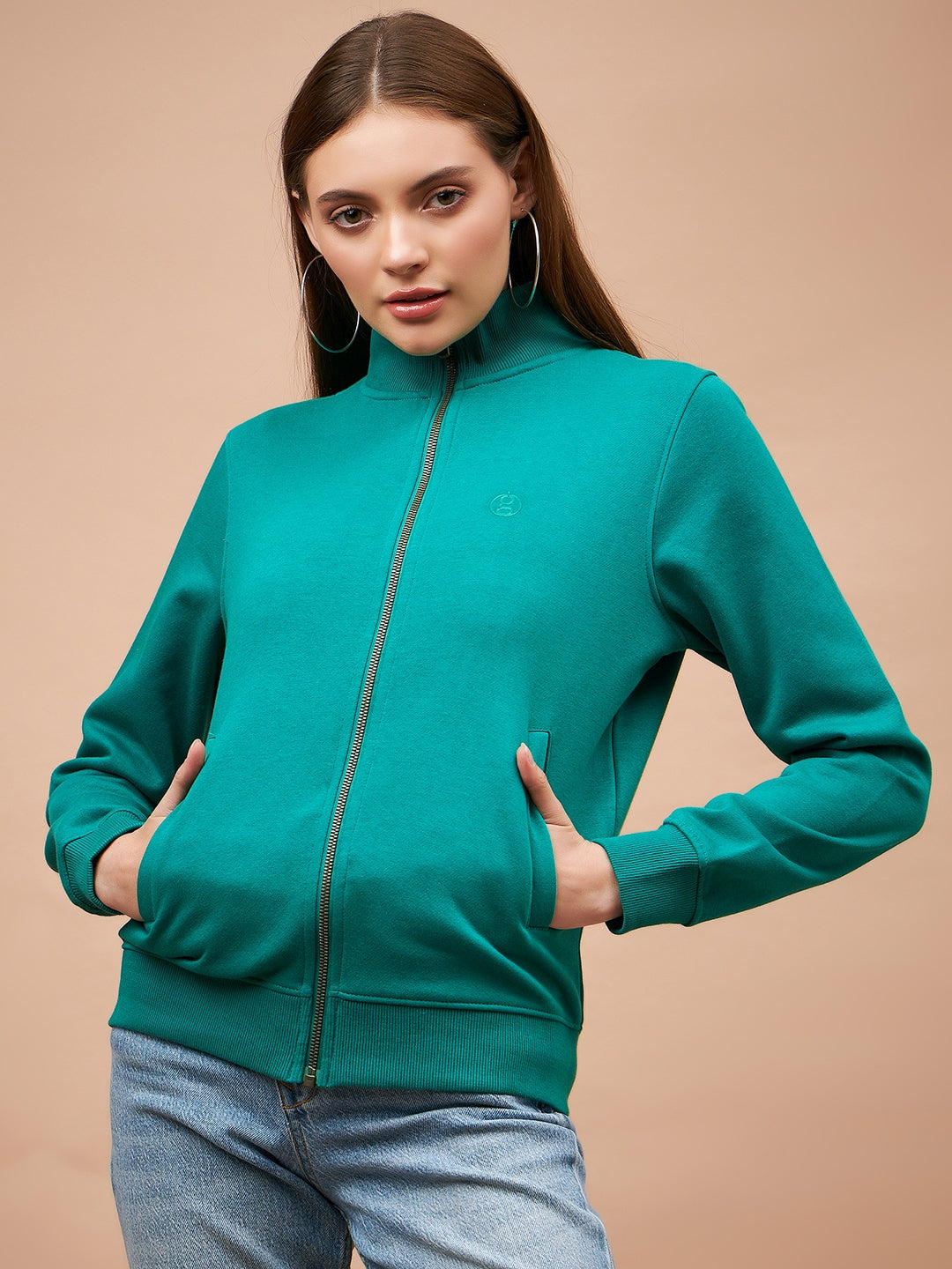 Gipsy Women Shirt Collar Straight Full Sleeve Polyester Fabric Jade Green Jackets