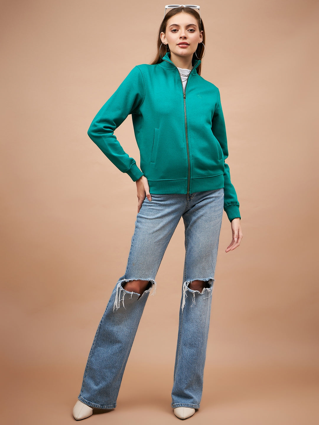 Gipsy Women Shirt Collar Straight Full Sleeve Polyester Fabric Jade Green Jackets