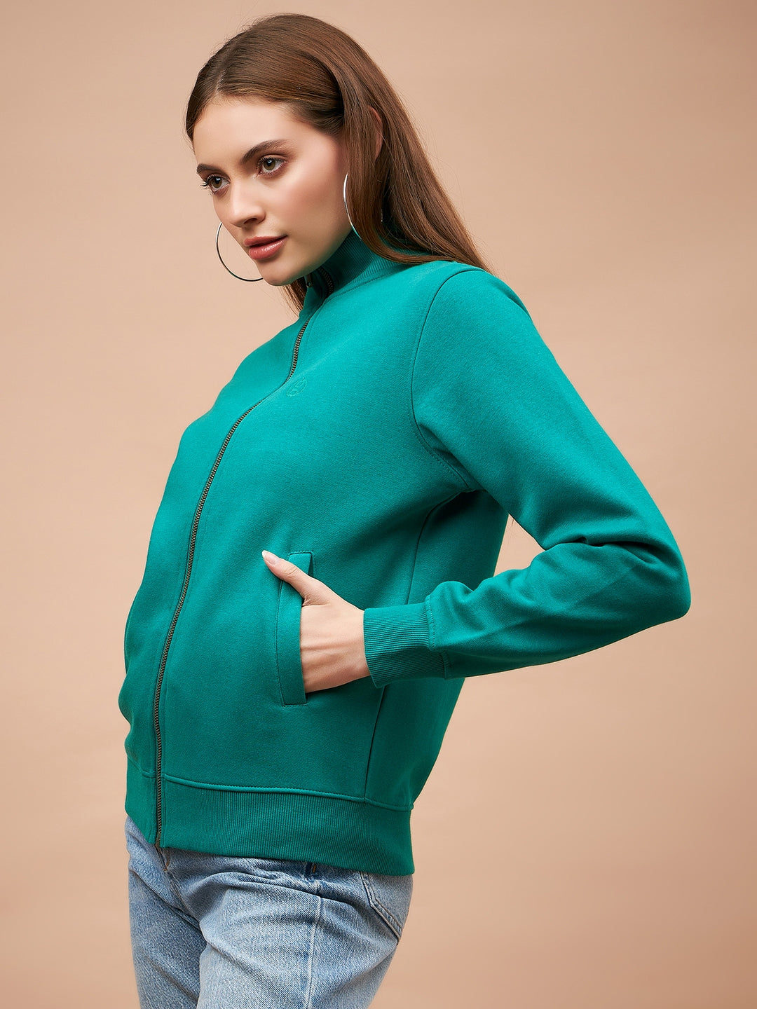 Gipsy Women Shirt Collar Straight Full Sleeve Polyester Fabric Jade Green Jackets