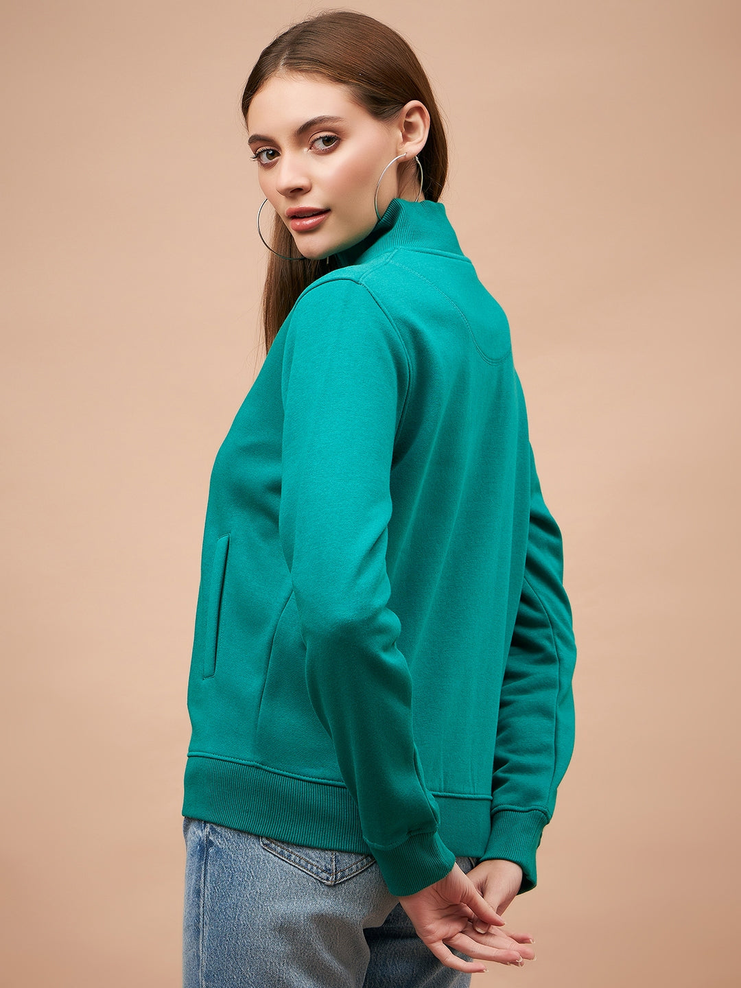 Gipsy Women Shirt Collar Straight Full Sleeve Polyester Fabric Jade Green Jackets