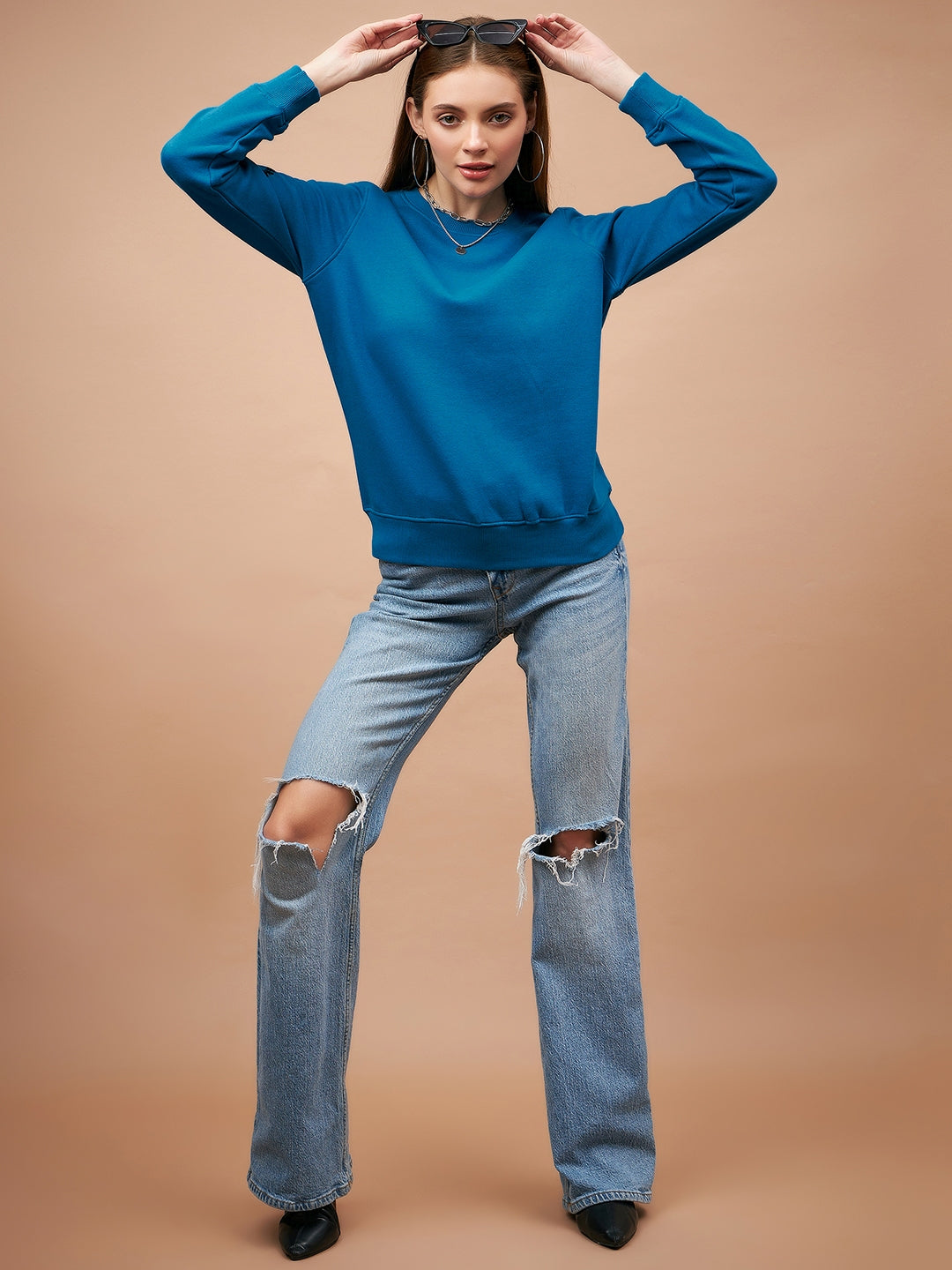 Gipsy Blue Solid Poly Cotton Sweatshirt