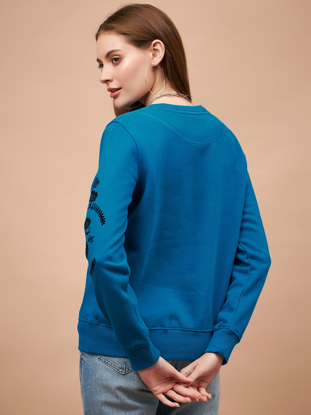 Gipsy Blue Solid Poly Cotton Sweatshirt