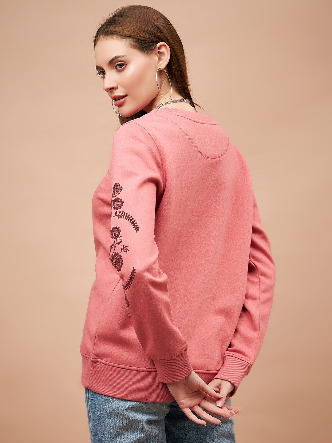 Gipsy Women Round Neck Straight Full Sleeve Cotton/Poly Fabric Dusky Pink Sweatshirt