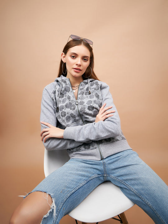 Gipsy Grey Floral Print Poly Cotton Sweatshirt