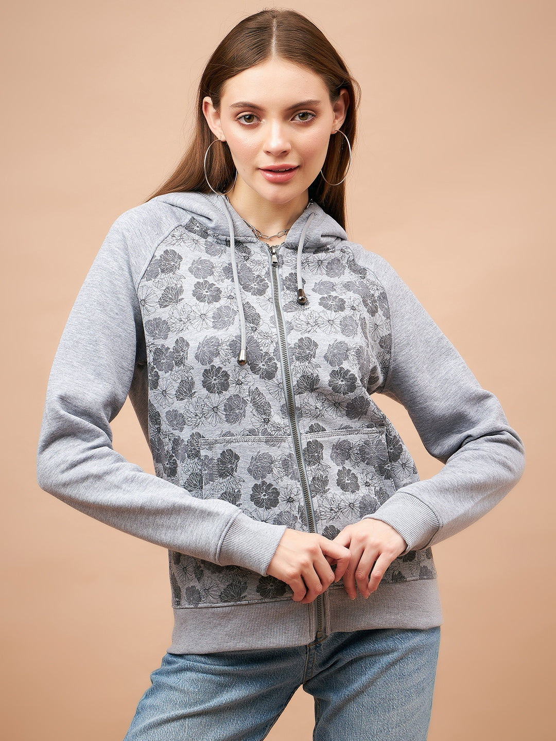 Gipsy Grey Floral Print Poly Cotton Sweatshirt