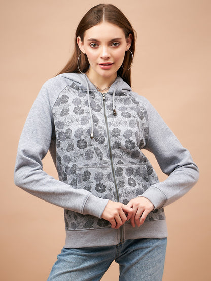 Gipsy Grey Floral Print Poly Cotton Sweatshirt
