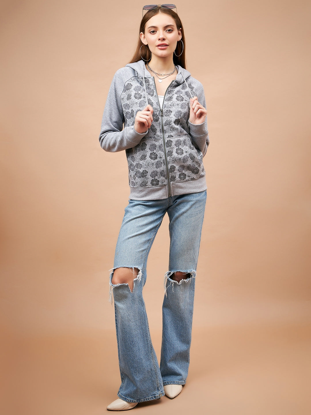 Gipsy Grey Floral Print Poly Cotton Sweatshirt