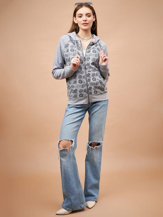 Gipsy Grey Floral Print Poly Cotton Sweatshirt