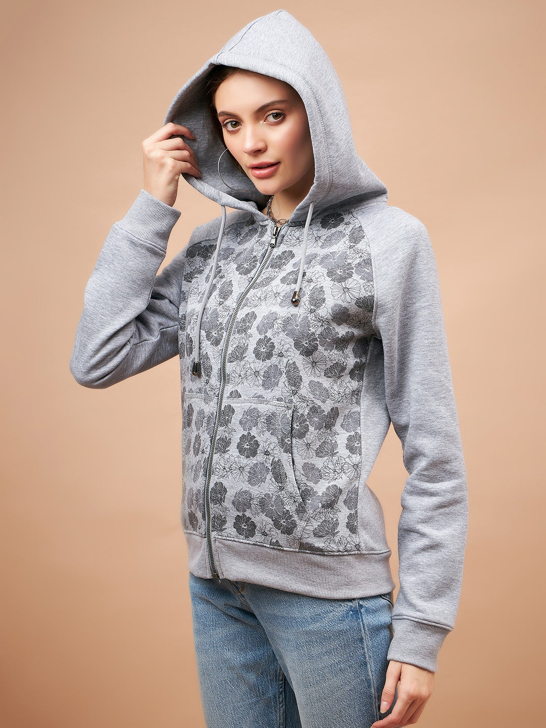 Gipsy Grey Floral Print Poly Cotton Sweatshirt