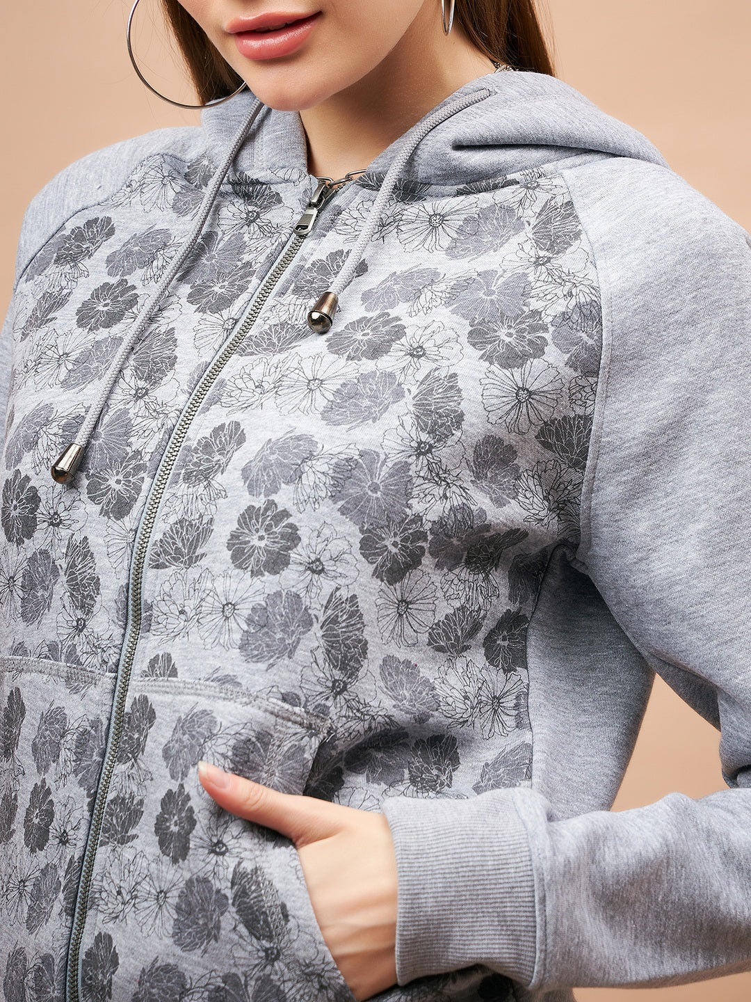 Gipsy Grey Floral Print Poly Cotton Sweatshirt