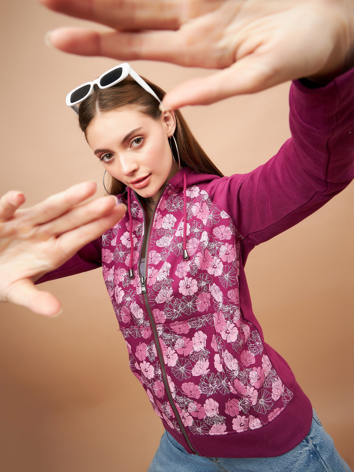 Gipsy Magenta Purple Floral Poly Cotton Sweatshirt