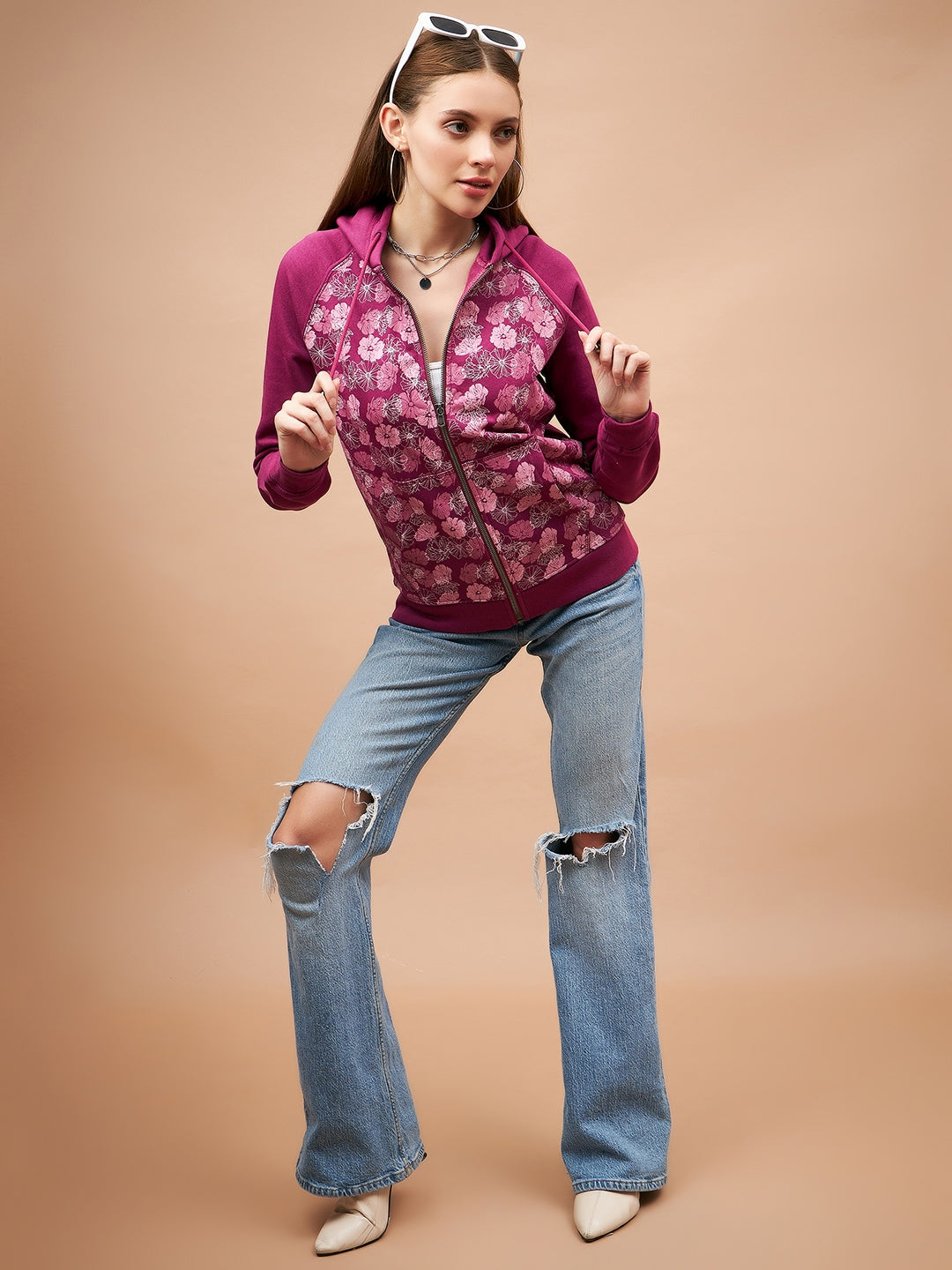 Gipsy Magenta Purple Floral Poly Cotton Sweatshirt