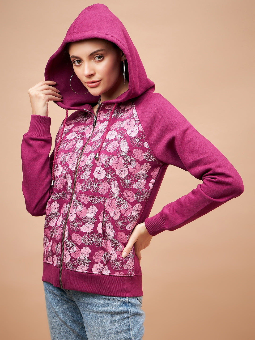 Gipsy Magenta Purple Floral Poly Cotton Sweatshirt
