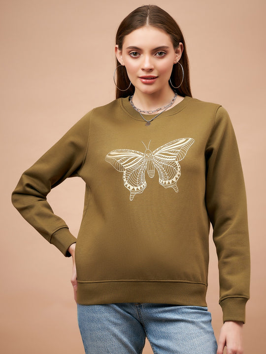Gipsy Olive Solid Poly Cotton Sweatshirt