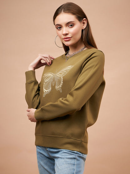Gipsy Olive Solid Poly Cotton Sweatshirt