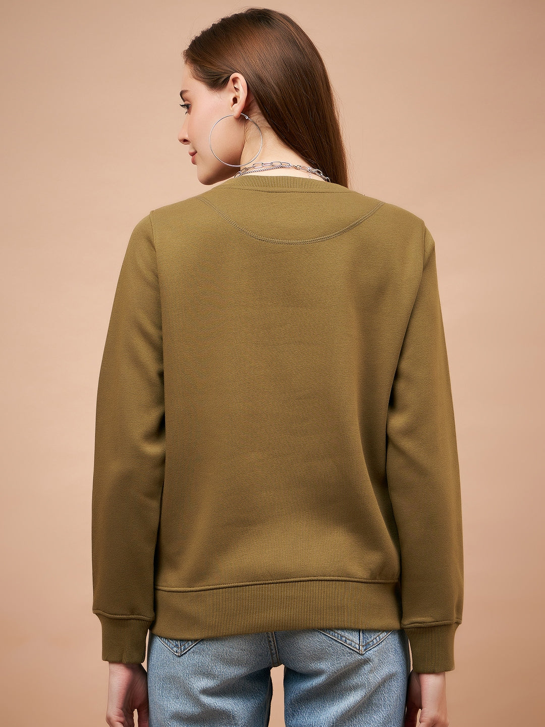Gipsy Olive Solid Poly Cotton Sweatshirt