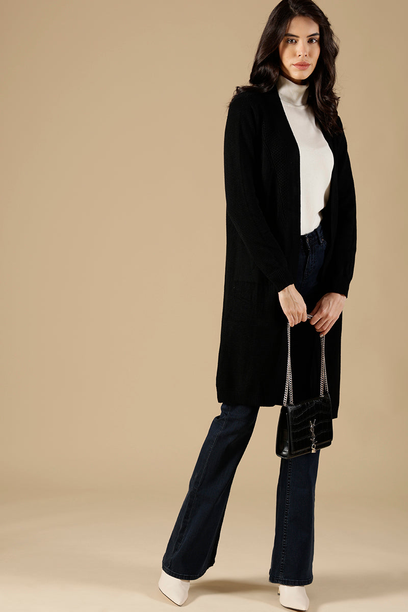 Black Regular Fit Acrylic Long Cardigan